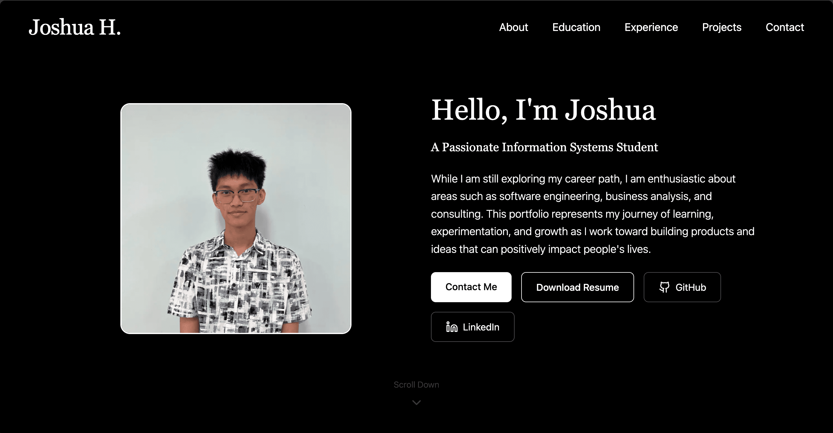 Desktop preview of personal portfolio website