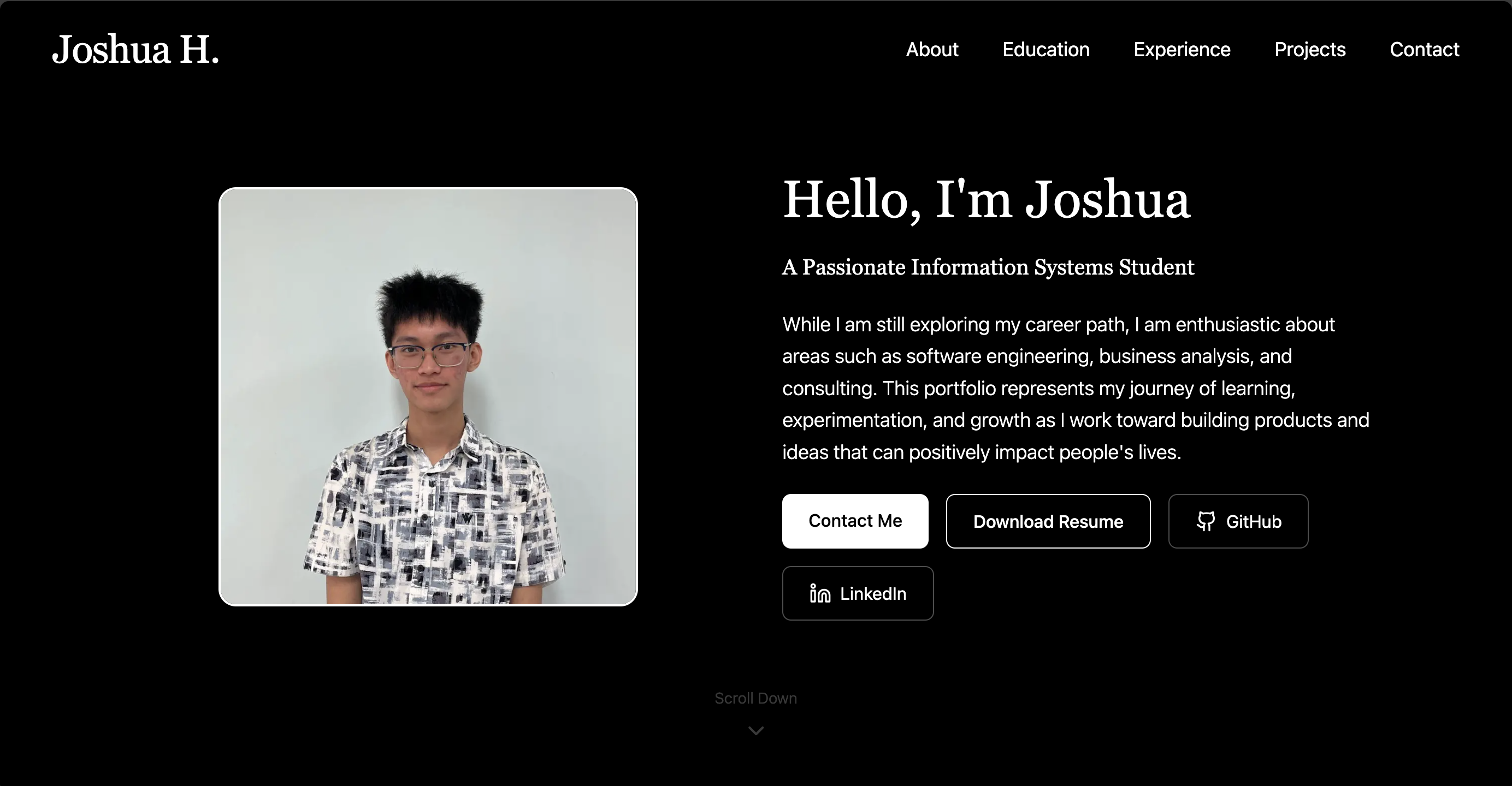 Desktop view of my portofolio website